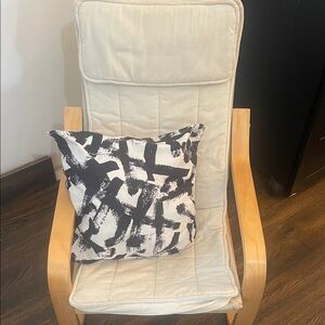 IKEA Neutral Cream Accent Chair with Black & White Abstract Pillow